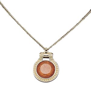 Necklace, resin with gold-finished steel and "pewter" (zinc-based alloy), copper, 34x26mm round, 16 inches with 2-inch extender chain and lobster claw clasp. Sold individually.