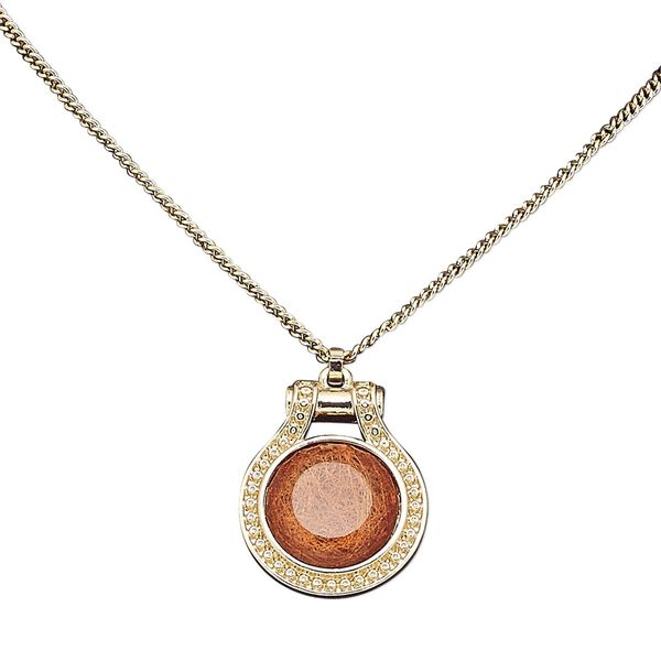 Necklace, resin with gold-finished steel and "pewter" (zinc-based alloy), copper, 34x26mm round, 16 inches with 2-inch extender chain and lobster claw clasp. Sold individually. image number 0