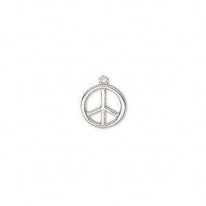 Charm, silver-finished "pewter" (zinc-based alloy), 20mm single-sided round peace sign. Sold individually.