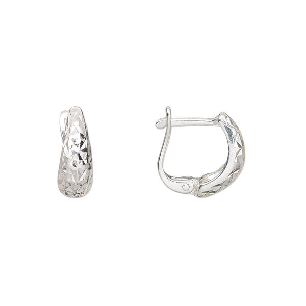 Earring, Create Compliments®, sterling silver, 13mm diamond-cut oval hoop with latch-back closure. Sold per pair. image number 0