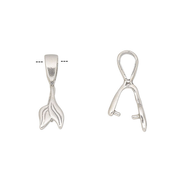 Bail, ice-pick, antiqued sterling silver, 11x6mm double leaf, 6mm grip length. Sold individually. image number 0