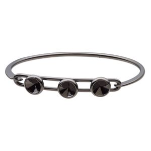 Bracelet, Almost Instant Jewelry®, bangle, black-finished brass, 11mm wide with (3) SS39 rivoli glue-in settings and latch bar, 8 inches. Sold individually.
