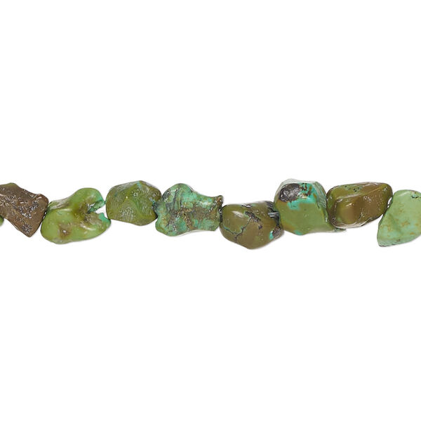 Bead, turquoise (dyed / stabilized), blue-green, 5x4mm-14x7mm freeform with 0.8-1.1mm hole, D grade, Mohs hardness 5 to 6. Sold per 15-1/2" to 16" strand. image number 0