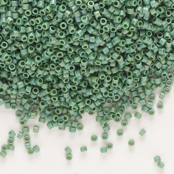 Seed bead, Delica®, glass, pkg/50g, #11 round, opaque matte rainbow turtle green (DB-2311). image number 0