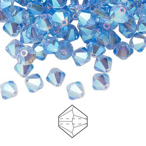 Bead 144pk light sapphire AB 2X, Preciosa Czech crystal 6mm bicone