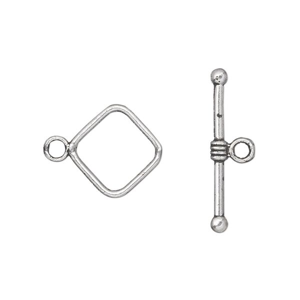 Clasp toggle 1pkg20 silver-plated "pewter" (zinc alloy), 14mm double-sided diamond, antique 1-strand image number 0