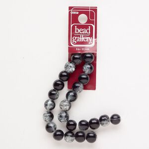 Bead, crackle glass, clear and opaque black, 10mm round. Sold per 8-inch strand.