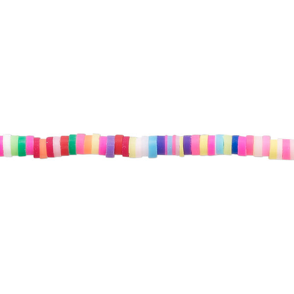 Bead, polymer clay, opaque multicolored, 3x1mm heishi. Sold per pkg of (2) 16-inch strands. image number 0