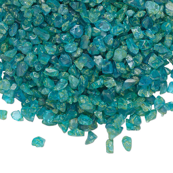 Inlay chip, neon apatite (natural), mini undrilled chip, Mohs hardness 5. Sold per 1-ounce pkg. image number 0