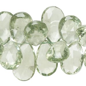 Green quartz 1pkg1, hand-cut top-drilled faceted puffed teardrop bead 7 inch 17x11mm-24x17mm