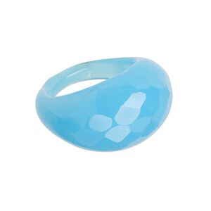 Ring, Everyday Jewelry, lampworked glass, opaque turquoise blue, 15-6mm wide faceted, size 8. Sold individually.