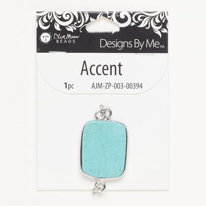 Focal, silver-finished steel and howlite (dyed), turquoise blue with matrix, 31x26mm rectangle. Sold individually.