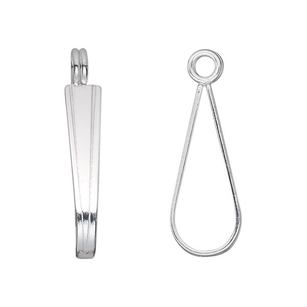 Bail, donut, sterling silver, 25x6mm teardrop with 21.5mm grip length. Sold individually. image number 0