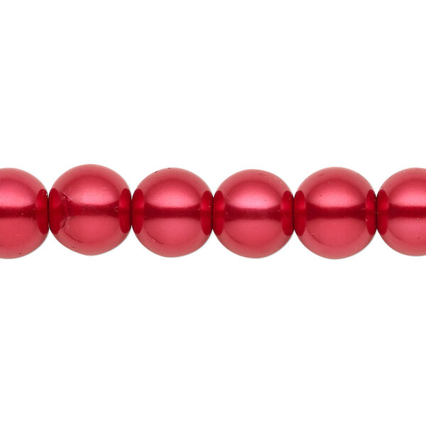 Bead, crystal pearl, red, 9-10mm round. Sold per pkg of (2) 15-1/2" to 16" strands, approximately 80 beads. image number 0