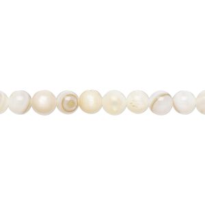 Bead, freshwater pearl shell (bleached), white, 5mm round, B grade, Mohs hardness 3-1/2. Sold per 15-1/2" to 16" strand.