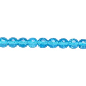 Bead, Czech crackle glass druk, turquoise blue, 6mm round. Sold per 15-1/2" to 16" strand, approximately 65 beads.