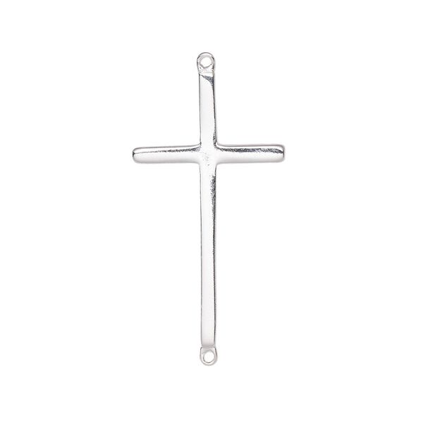 Link, sterling silver, 24x13.5mm single-sided cross. Sold individually. image number 0