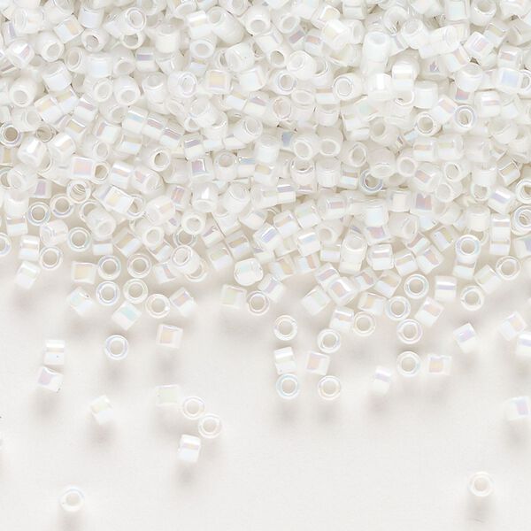 Seed bead, Delica®, glass, pkg/50g, #10 round, opaque rainbow white pearl (DBM-0202). image number 0