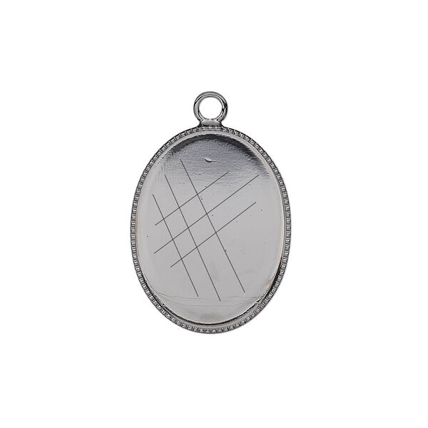Drop, gunmetal-plated brass, 21x16mm oval with beaded edge and 20x15mm oval bezel setting. Sold per pkg of 6. image number 0