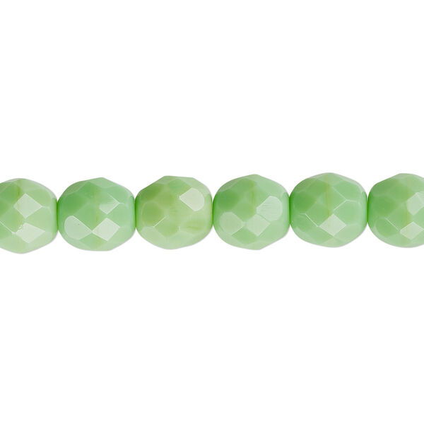 Bead, Czech fire-polished glass, opaque green, 8mm faceted round. Sold per pkg of 600 (1/2 mass). image number 0