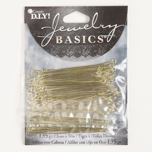 Head pin and eye pin assortment, steel, pkg/135, 2 inches, 21 gauge, gold finish.