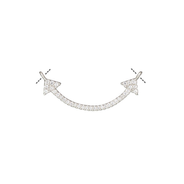 Link, cubic zirconia and rhodium-plated sterling silver, clear, 23x8mm single-sided curved double arrow. Sold individually. image number 0