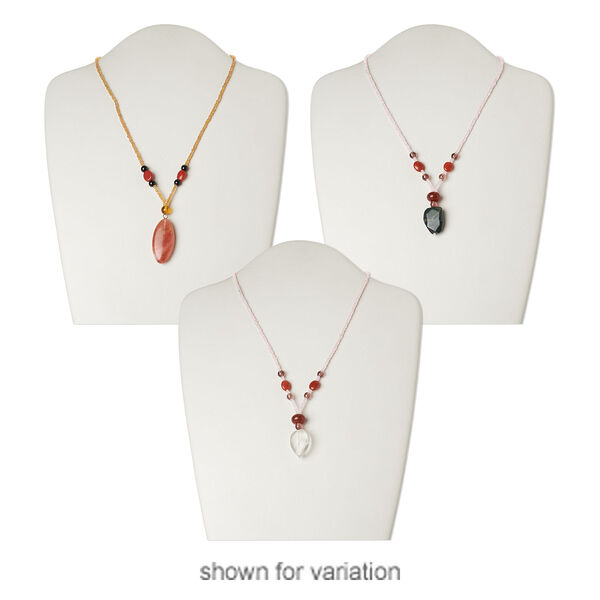 Multi-gemstone / glass / "pewter" (zinc-based alloy) 1pkg3, silver finish / antique gold finish mixed shape necklace 17 inch / lobster claw clasp mix 20mm-40x30mm image number 2