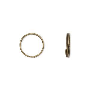Split ring, antique brass-finished steel, 12mm round with 10.4mm inside diameter. Sold per pkg of 100.