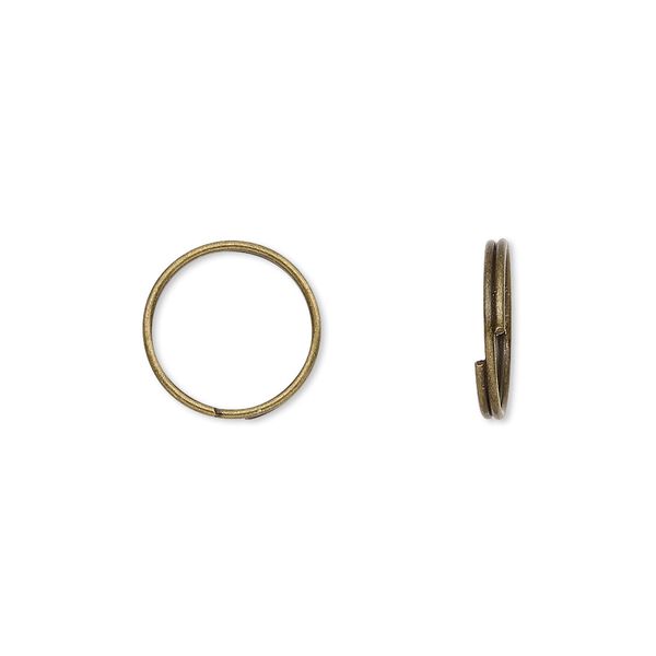 Split ring, antique brass-finished steel, 12mm round with 10.4mm inside diameter. Sold per pkg of 100. image number 0