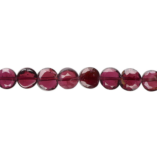 Bead, garnet (dyed), 5-7mm hand-cut faceted flat round, B grade, Mohs hardness 7 to 7-1/2. Sold per 15-1/2" to 16" strand. image number 0