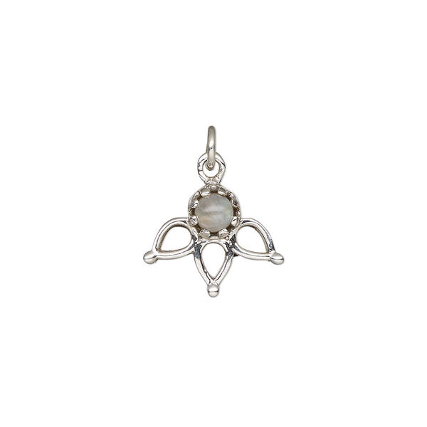 Rainbow moonstone / sterling silver 1pkg1, open 3-teardrop drop natural antiqued 14.5x12.5mm image number 0