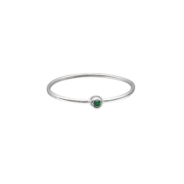 Ring, Create Compliments®, cubic zirconia and sterling silver, emerald green, 3mm wide, size 9. Sold individually. image number 0