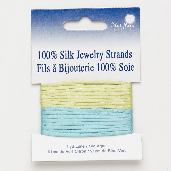 Cord, silk, light green and turquoise blue, 3mm wide. Sold per pkg of (2) 1-yard sections. image number 0