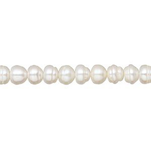 Pearl, cultured freshwater (bleached), white, 5-6mm button, C grade, Mohs hardness 2-1/2 to 4. Sold per 15-1/2" to 16" strand.