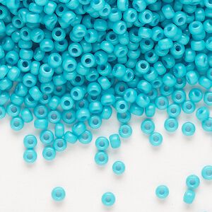 Seed bead, Miyuki, glass, pkg/50g, #8 rocaille, opaque matte outside dyed turquoise blue, (RR-1686).