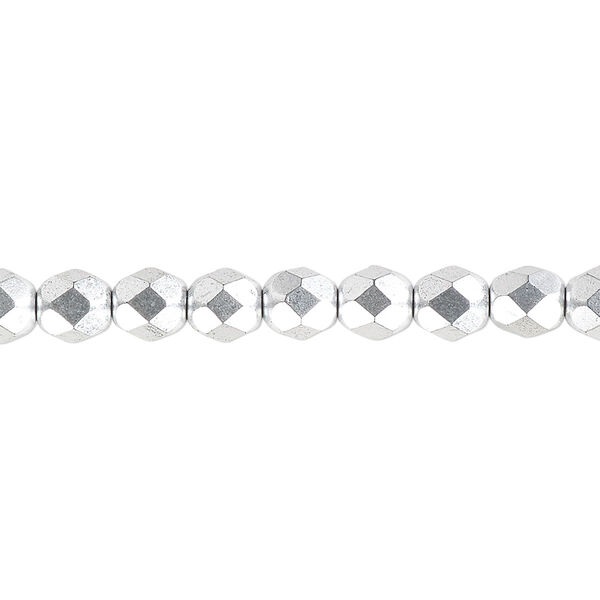 Bead, Czech fire-polished glass, opaque satin silver, 6mm faceted round. Sold per 15-1/2" to 16" strand, approximately 65 beads. image number 0