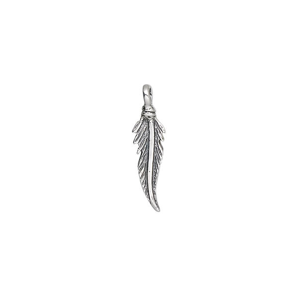 Charm, antiqued sterling silver, 15x4mm feather. Sold individually. image number 0