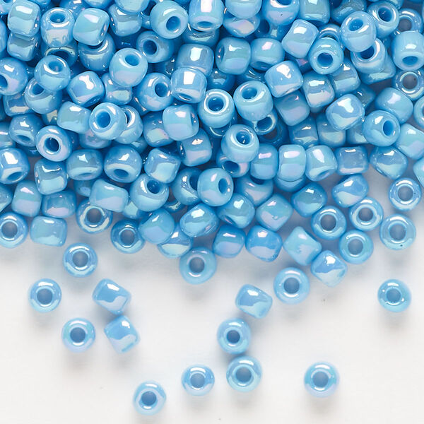 Seed bead, Dyna-Mites™, glass, opaque rainbow turquoise blue, #6 round. Sold per 40-gram pkg. image number 0