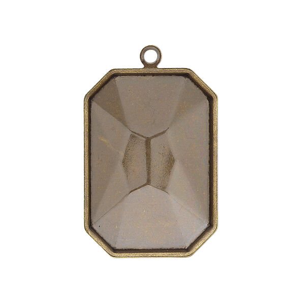 Drop, Almost Instant Jewelry®, antique gold-plated brass, 29x21mm rectangle with 27x18.5mm emerald-cut setting. Sold per pkg of 2. image number 0