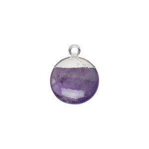 Amethyst / sterling silver 1pkg1, electroplated hand-cut puffed flat round drop natural 12mm