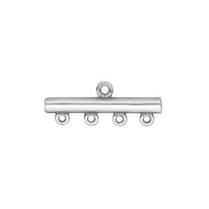 End bar, JBB Findings, antique silver-plated brass, 25x3mm single-sided bar with 4 bottom loops. Sold per pkg of 2.