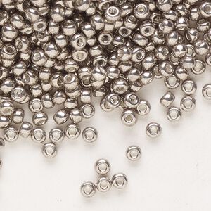 Seed bead, Miyuki, glass, pkg/50g, #8 rocaille, opaque galvanized pewter, (RR-1095).