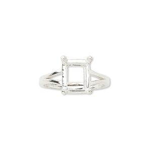Ring, Sure-Set™, sterling silver, 10x8mm 4-prong emerald-cut basket setting, size 7. Sold individually.