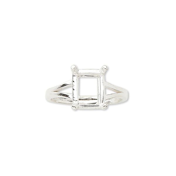 Ring, Sure-Set™, sterling silver, 10x8mm 4-prong emerald-cut basket setting, size 7. Sold individually. image number 0