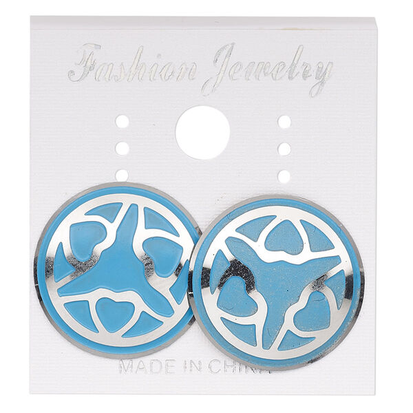 Earstud, stainless steel, blue patina, 20mm round with heart design. Sold per pair. image number 0
