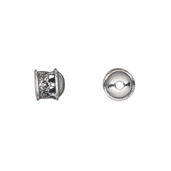 Cord end, antiqued sterling silver, 8x7mm with heart cutout design, 6mm inside diameter. Sold individually. image number 0