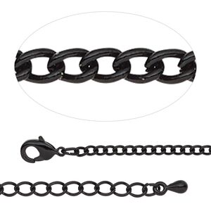 Chain 1pkg1 curb, 2.2mm / lobster claw clasp, black-finished steel / brass 18 inch