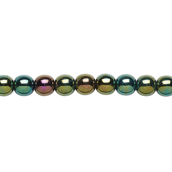 Bead, Czech glass druk, opaque iris green, 6mm round. Sold per 15-1/2" to 16" strand. image number 0