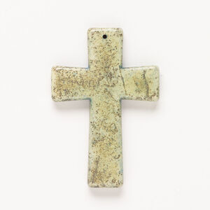 "Magnesite" / resin 1pkg1, top-drilled cross focal green and brown 60x40mm