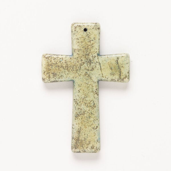 "Magnesite" / resin 1pkg1, top-drilled cross focal green and brown 60x40mm image number 0